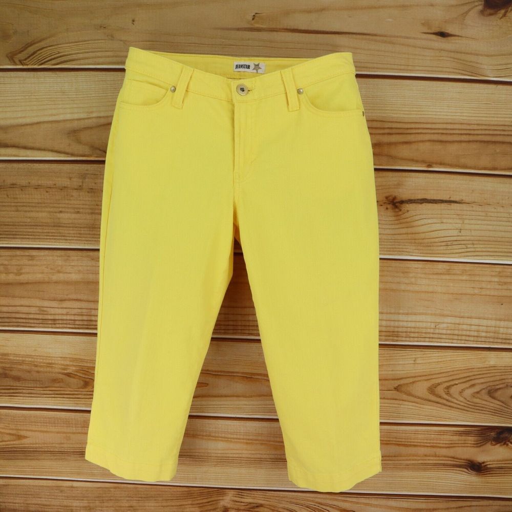 Jeanstar Capri Jeans Mid Rise Straight Womens Size 12 Yellow Cotton Blend Denim